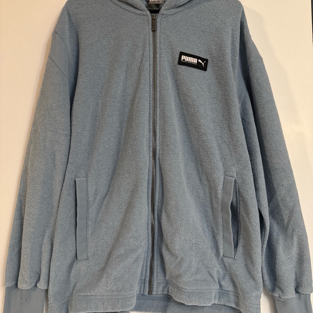 Puma French Terry Fleece Zip Up Hoodie Men’s Light Blue Size Large